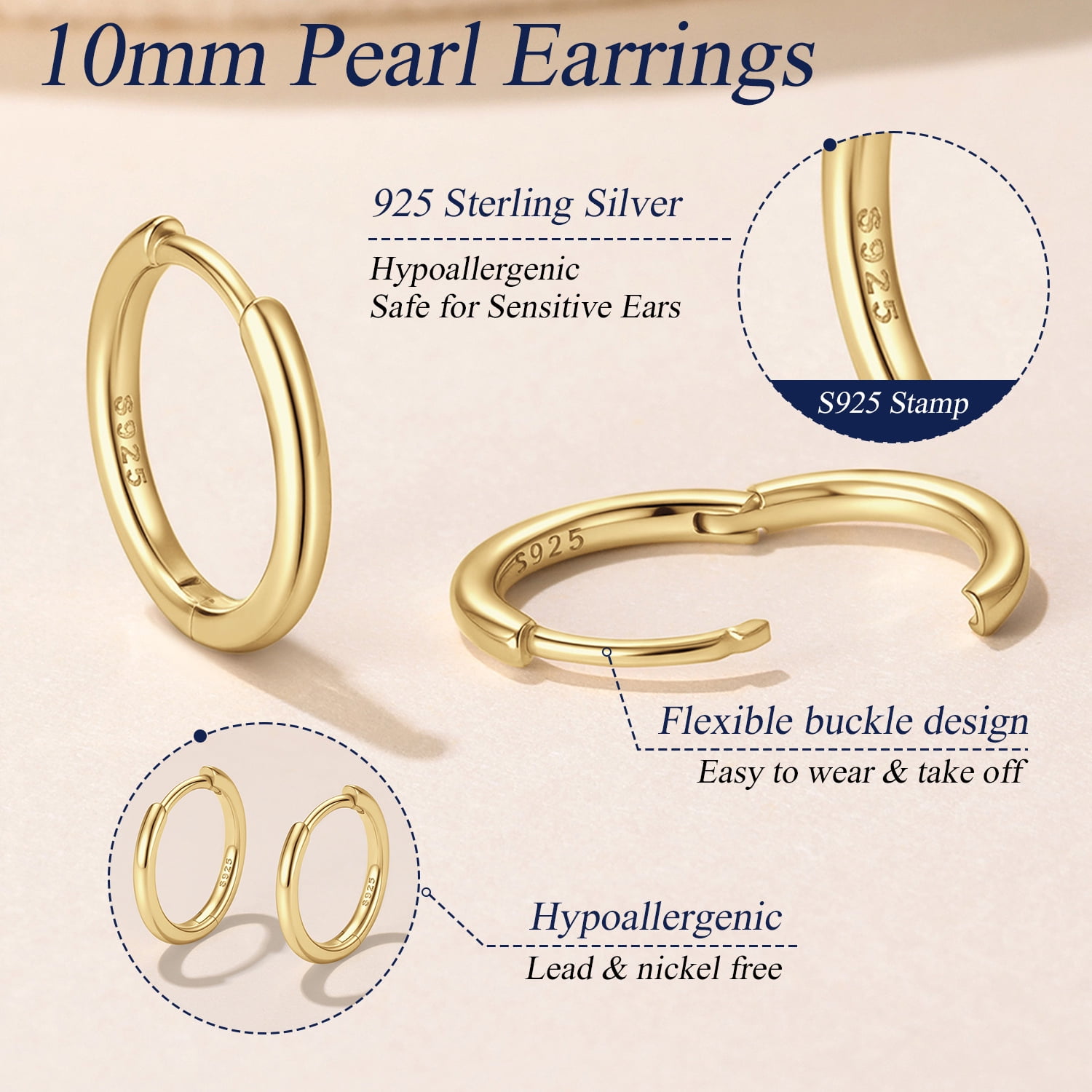 Suplight Silver Hoop Earrings for Women Men 8/10/12/14/16/18/20MM Small Huggie Hypoallergenic Nickel Free Christmas Jewelry Gift