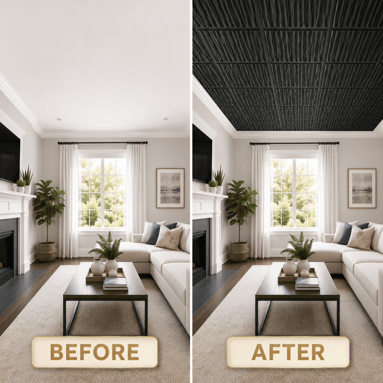 Yeslife 2 x 2 ft Drop Ceiling Tiles, 12 Pack, Black PVC 3D Wall Panels, Covers 48 Sq Ft