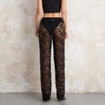 thumbnail image 4 of Douhoow Women Lace See Through Pants Black Sheer Mesh Cover Ups Straight Leg Pants Hollow Out Trousers, 4 of 9