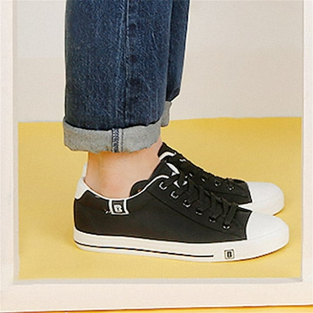 Hottest Renben Classic Solid Canvas Shoes Low cut Casual Lace Up Canvas Shoes For Men black Walmart