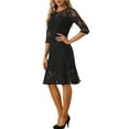 thumbnail image 4 of INSPIRE CHIC Women's Lace Dress 3/4 Sleeves Ruffle Bodycon Fishtail Elegant Dress XS Black, 4 of 6