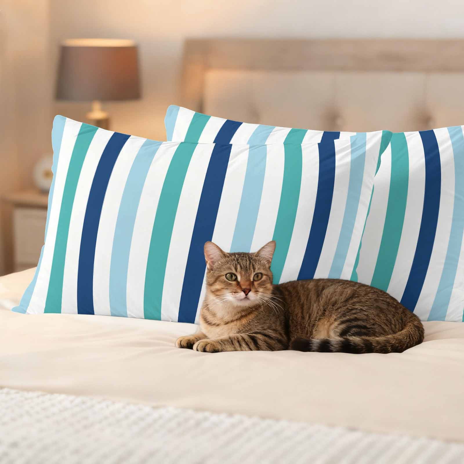Teal Blue Stripe Outdoor Waterproof Pillow Covers, Ombre Geometric Green Vertical Striped Decorative Rectangle Throw Pillowcase Sofa Cushion Sham for Patio/Couch/Chair, 20"x12" 2 Pack