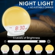 Westclox 5 White Electric Sunrise Simulator Alarm Clock with Digital LED Display and Dimmable Nightlight
