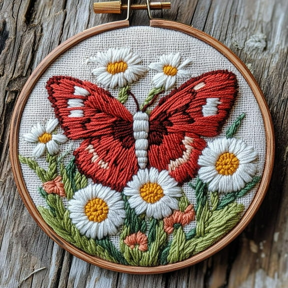 DIY Punch Needle Kits Beautiful Butterfly on Daisy Flowers Easy for Beginners Punch Needle Embroidery Set for Craft lovers with Printed Pattern and Hoop for Home Decor 20x20cm-7