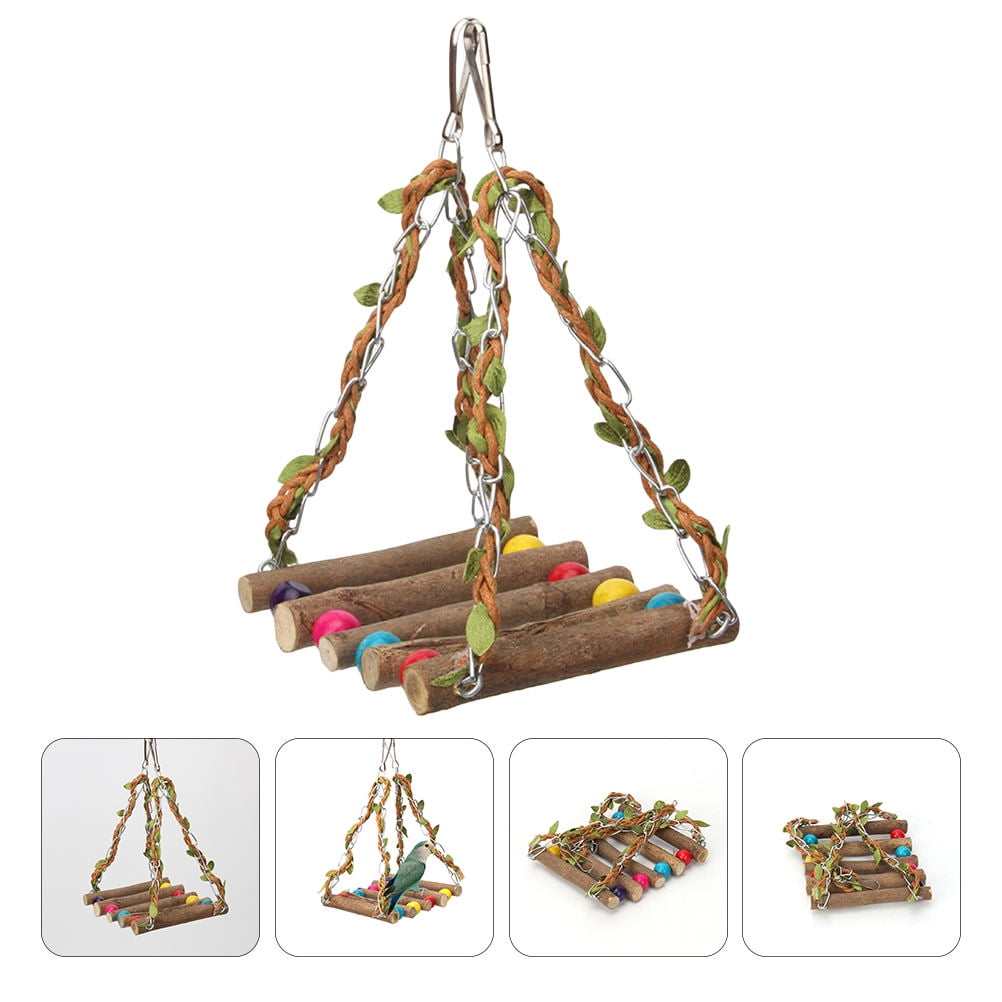 Luxshiny Wooden Parrot Swing and Climbing Stand for Pet Bird Exercise and Playtime Activity