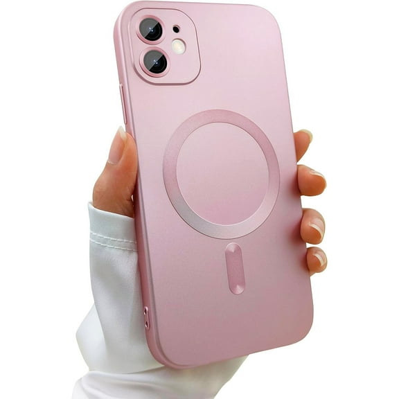 Magnetic for iPhone 12 Mini Phone Case for Women,Shockproof Matte Luxury Metallic Luster Design with Camera Lens Protector, Compatible with Magsafe Case for iPhone 12 Mini 5.4"- Pink