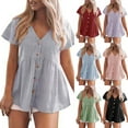 thumbnail image 2 of Gibobby Camisetas Mujer Manga Corta Camiseta verano manga corta con cuello en V algodón para mujer, camiseta plisada Color sólido(Verde,G), 2 of 4
