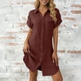 thumbnail image 2 of snilers Summer Dresses for Women Button Down Short Sleeve T Shirt Dress Textured Casual Lapel Mini Beach Dress with Pocket S-2XL, 2 of 7