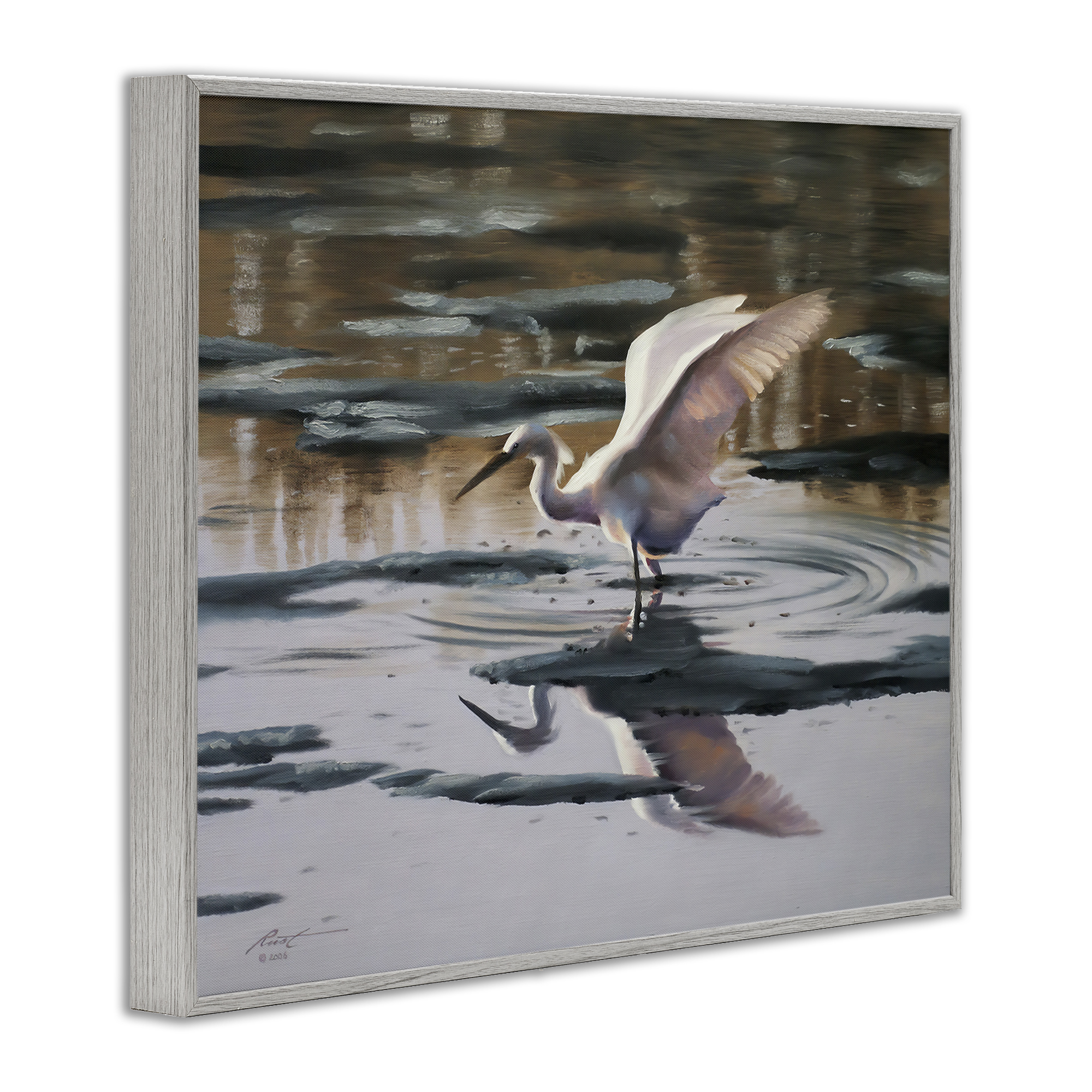 Stupell Industries Swan Landing in Water Animals & Insects Painting Gray Framed Art Print Wall Art, 20 x 16
