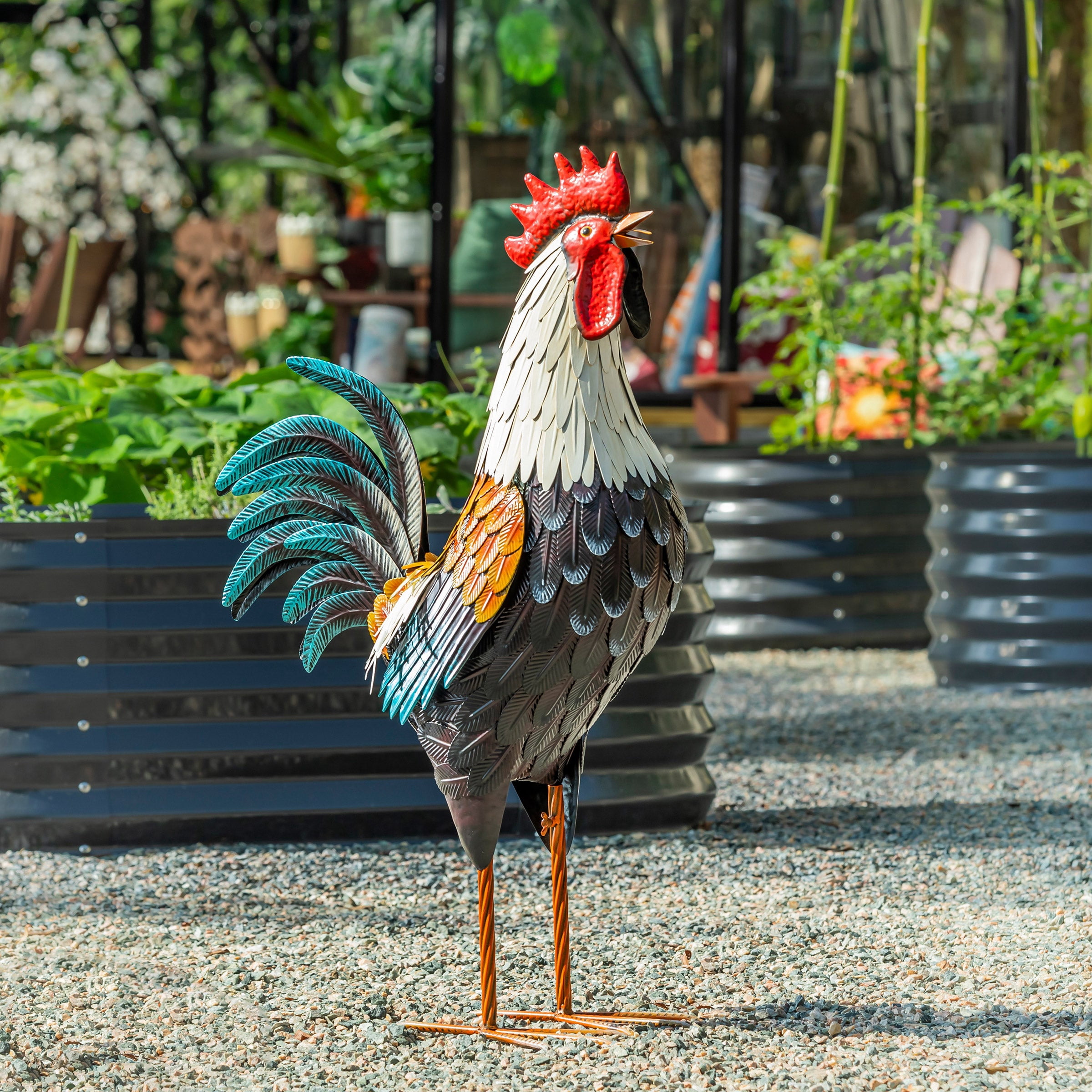 Evergreen 35 Inch Farmhouse Rooster Metal Statue - Walmart.com