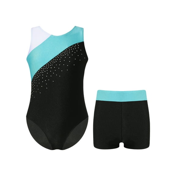 Miutii Kids Girls' Sleeveless Dance Leotard Biketards with Shorts 6-16 Years Gymnastics Unitard Jumpsuit Activewear Blue Green 8