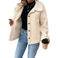 thumbnail image 3 of Sorvello Women's Single Breasted Sherpa Jacket Notch Lapel Fleece Lined Coat Button Front Winter Warm American Style Vintage Outerwear Top for Women White XL, 3 of 6