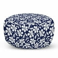 thumbnail image 1 of Hawaiian Pouf Cover with Zipper, Hibiscus Flower Silhouettes Repetition Aloha Summer Party Themes Print, Soft Decorative Fabric Unstuffed Case, 30" W X 17.3" L, Night Blue and White, by Ambesonne, 1 of 5