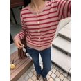 thumbnail image 5 of Women's Crew Neck Striped Button Down Long Sleeve Knit Cardigan Red S, 5 of 10
