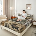 thumbnail image 4 of Feelyou Vintage Farmhouse Twin Sheet Sets, Reindeer Bear Print Twin Fitted Sheet, Country Lodge Cabin Plaid Flat Sheet, 4 of 7