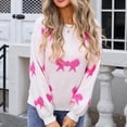 thumbnail image 6 of Womens Sweaters Pullover Long Sleeve Round-Neck Bow Tie Knitted Sweater Hot Pink M, 6 of 6