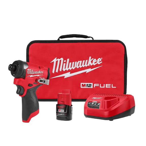 Milwaukee 3453-21 M12 FUEL 12-Volt Lithium-Ion Brushless Cordless 1/4 in. Hex Impact Driver Compact Kit W 2.0Ah Battery and Bag