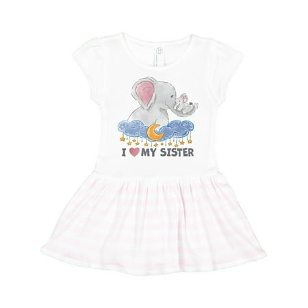

Inktastic I Love My Sister Cute Elephants with Moon and Stars Gift Toddler Girl Dress