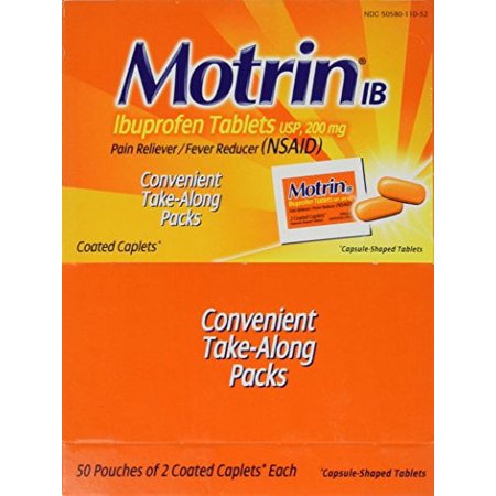 Motrin IB Ibuprofen Pain Relief Convenient Take-Along Packs 50x2 Caplets