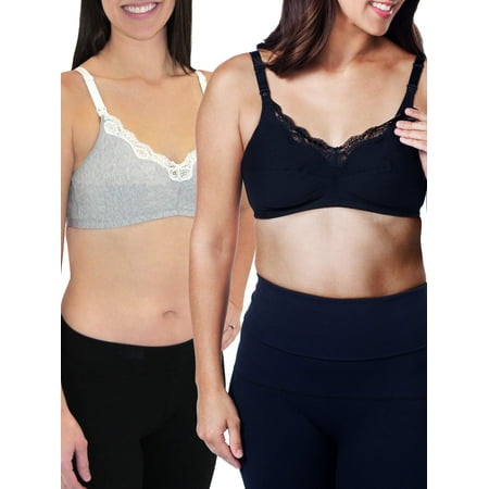 Maternity Wirefree Lace Trim Softcup Nursing Bra with Full Sling, 2-Pack