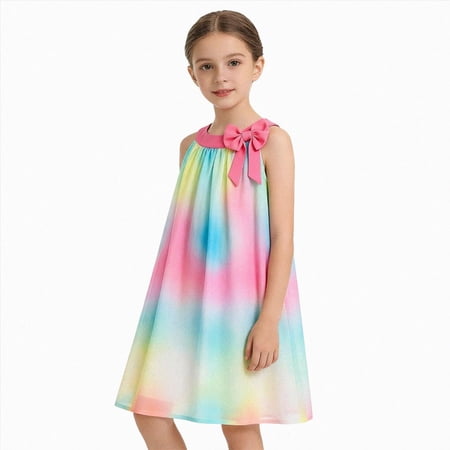 WUANDIXFA Toddler Girl Casual Dress Vacation Cute Boho Beach Summer Holiday Sleeveless Dress Sun Dress Girls Casual Dresses Toddler Clothes Pink 7-8 Years