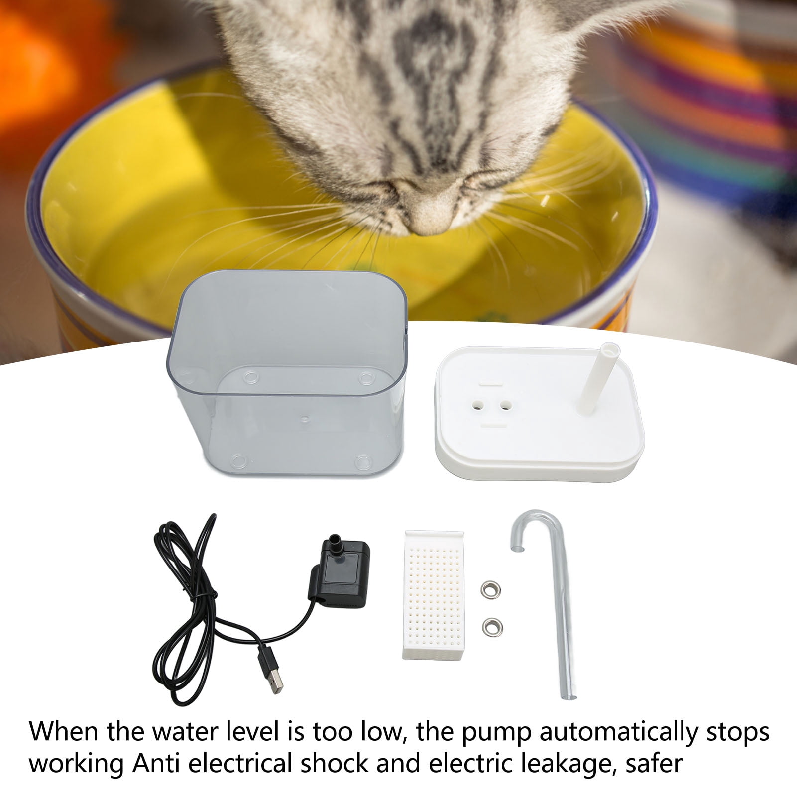 NFTIGB Cat Water Fountain Automatic Quiet USB Powered Transparent Pet Water Dispenser with Elbow Tube 1.5L / 50.72 oz White Lid