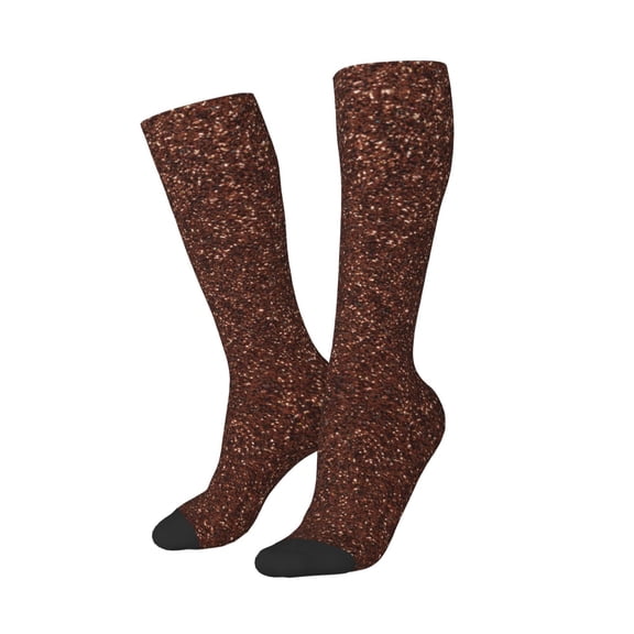 Picia Women Crew Soft Moisture-wicking Socks Dark Brown Glitter Pattern Design Cotton Socks, One Size fit All