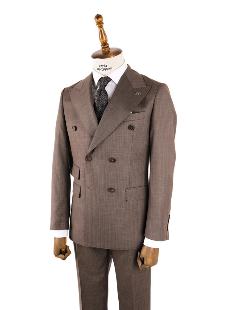 KADIR BUYUKKAYA Double Breasted Suit, Dark Brown Woven Fabric