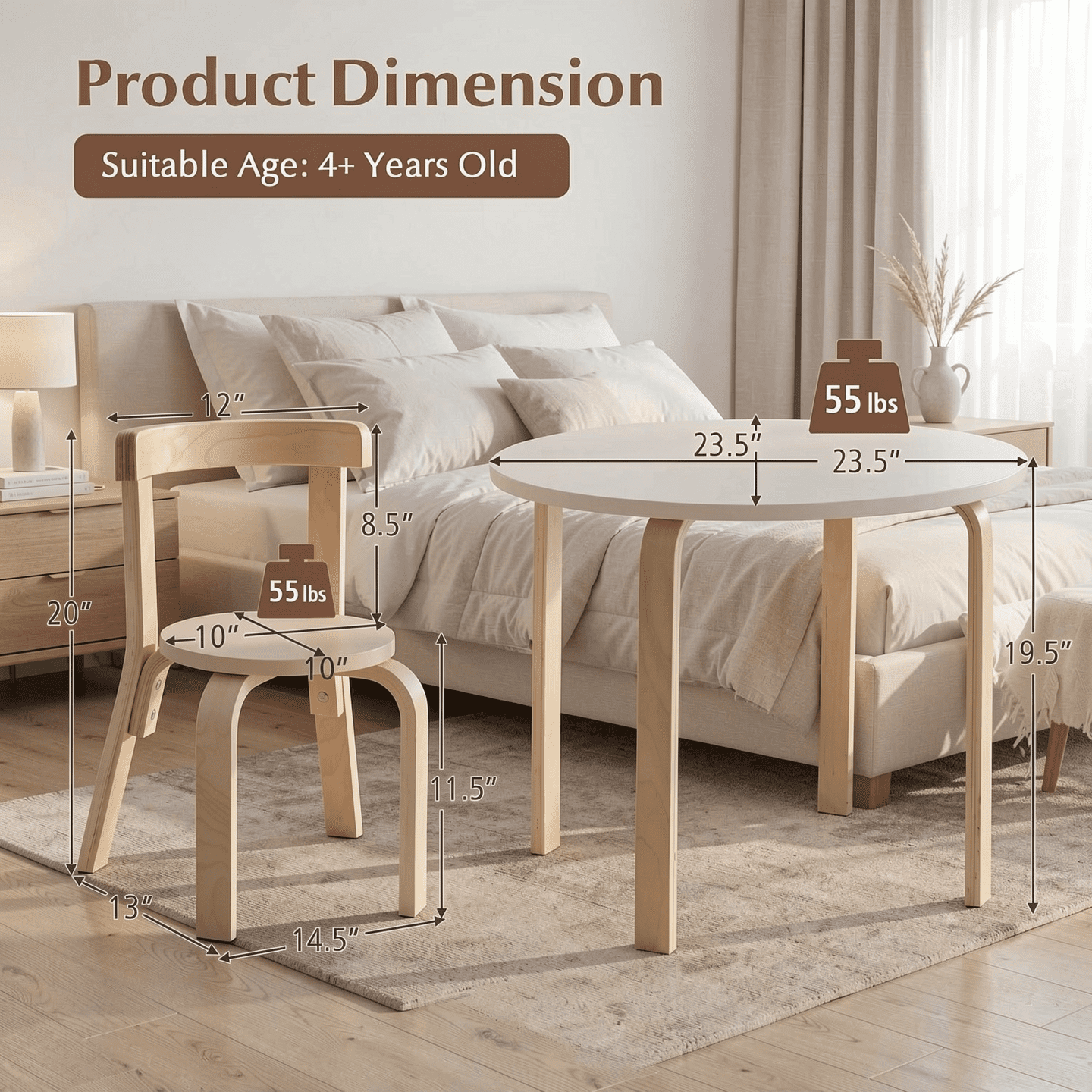 Furnibear Kids Table and Chair Set 5 Piece Kids Wooden Curved Back Activity Table and Chair Set