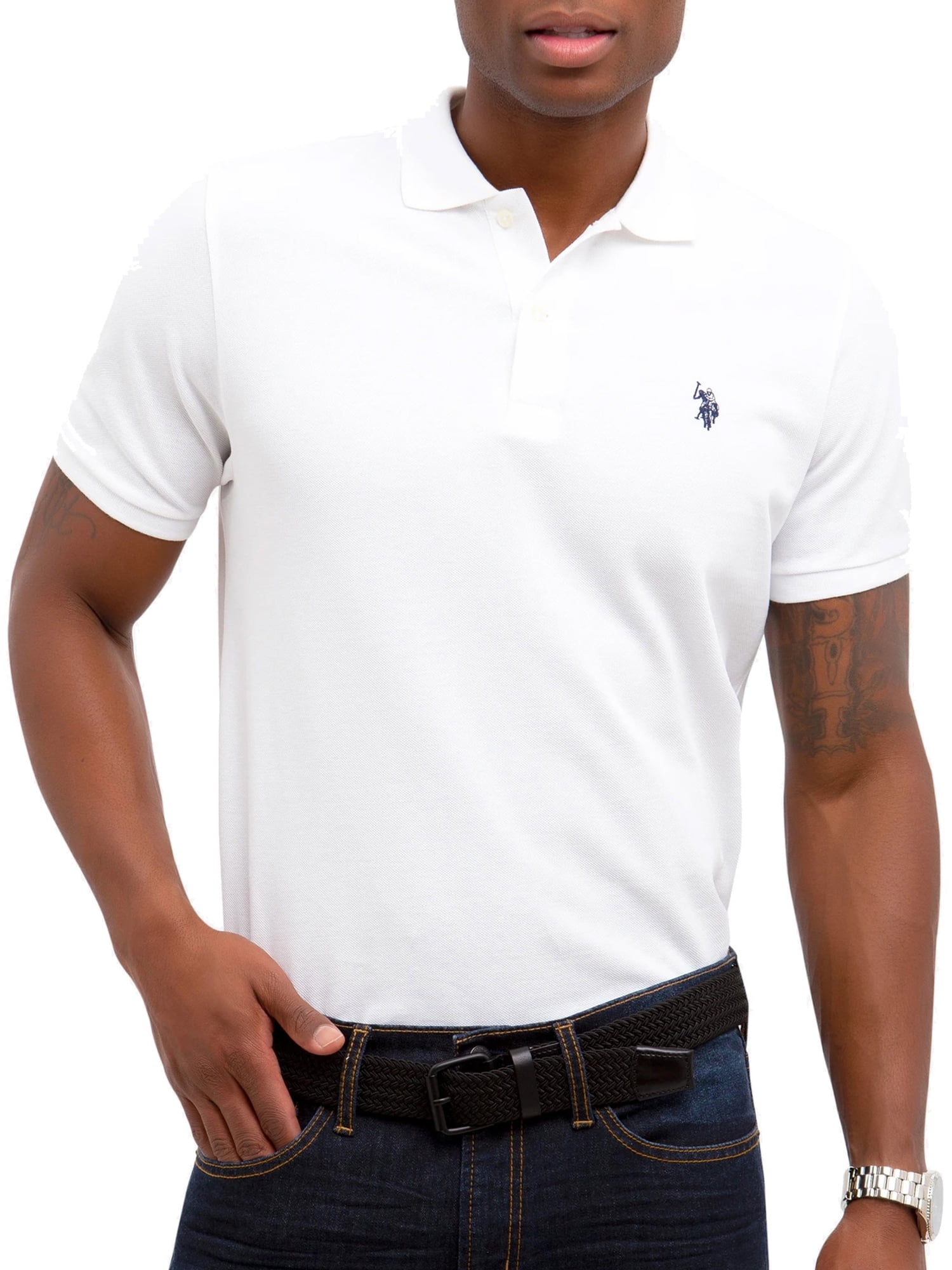 U.S Polo Assn Mens Slim Fit Color Block Short Sleeve Pique Polo Shirt 