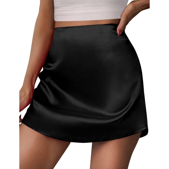 RUTAYY Women's Skirt Satin A-Line Zipper Solid Color Summer Comfortable Breathable Daily Wear Trendy Vintage Mini Skirt