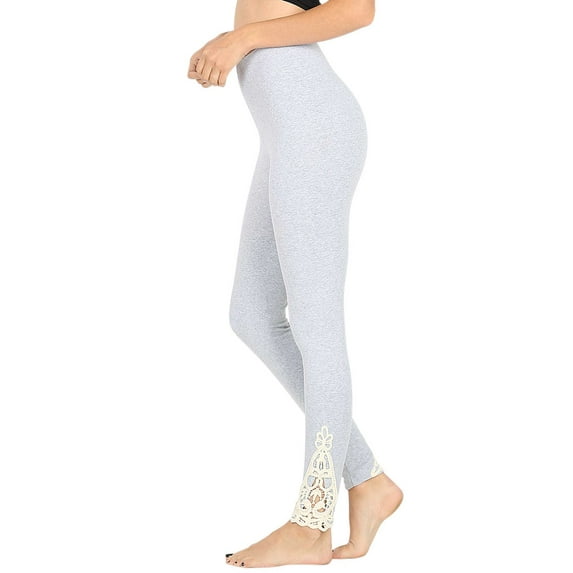Womens High Waist Cotton Ankle Length Lace Leggings