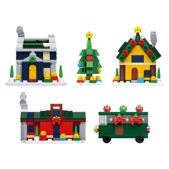 Brickcraft Winter Village Building Kit (404-Piece Set), Multi-Build Christmas Display Model, Snow Scene with Trolley and Tree, Gift for Holiday Decorators Ages 8  - 72887