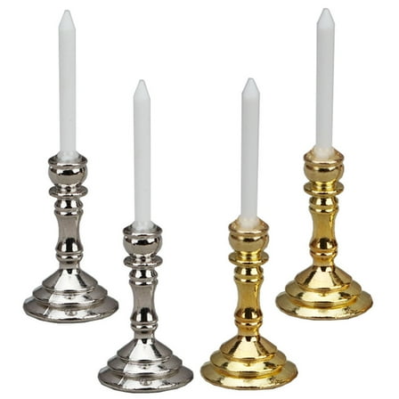 2 Pairs of Miniature Candlestick Holders for Doll Houses Candle Holder Decoration
