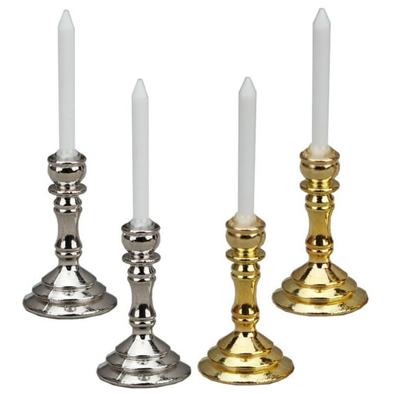 2 Pairs of Miniature Candlestick Holders for Doll Houses Candle Holder Decoration