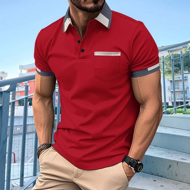 Playera Elvqul Caballero Rojo Economicas Liso Manga Corta Solapa Botones