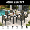 thumbnail image 4 of Seizeen 7-Piece Outdoor Table and Chairs, Patio Table Set with 6 Rattan Chairs, All-weather Outdoor Patio Dining Sets Rectangular Metal Table with Acacia Wood Top, Umbrella Hole, Gray, 4 of 10