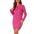 thumbnail image 4 of INSPIRE CHIC 2 Piece Suit for Women's Stretch Sweater Short Jacket and Skirt Casual Sets S Hot Pink, 4 of 5