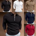 thumbnail image 2 of Solid Color Zipper Striped Polo Shirts for Men Business Casual Short Sleeve Summer Shirts, 2 of 3