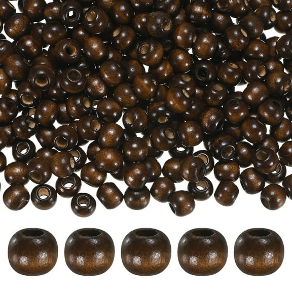 500-Pack Natural Wood Beads 9x10mm Dark Brown Round Loose Spacer Beads for DIY Crafts/Bracelet/Necklace