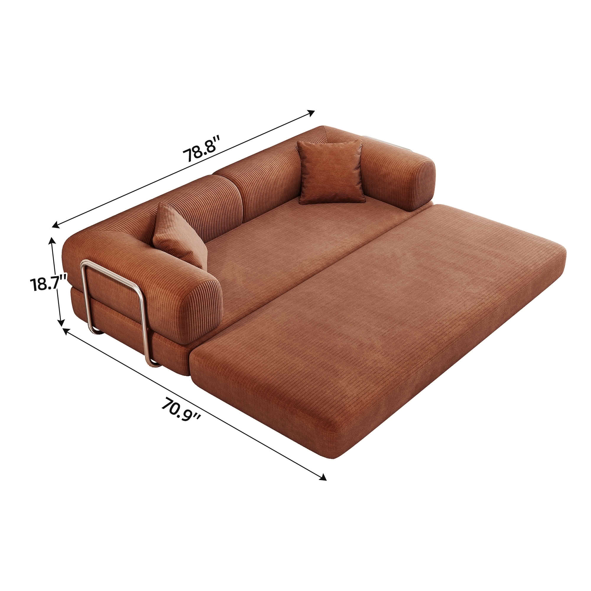MAYEERTY 78.8 Inch Compression Convertible Floor Sofa Bed, Boneless Modular Sectional Loveseat Couch with Pillow Back & Armrest, Plush Corduroy Futon Sleeper Sofa for Living Room Bedroom