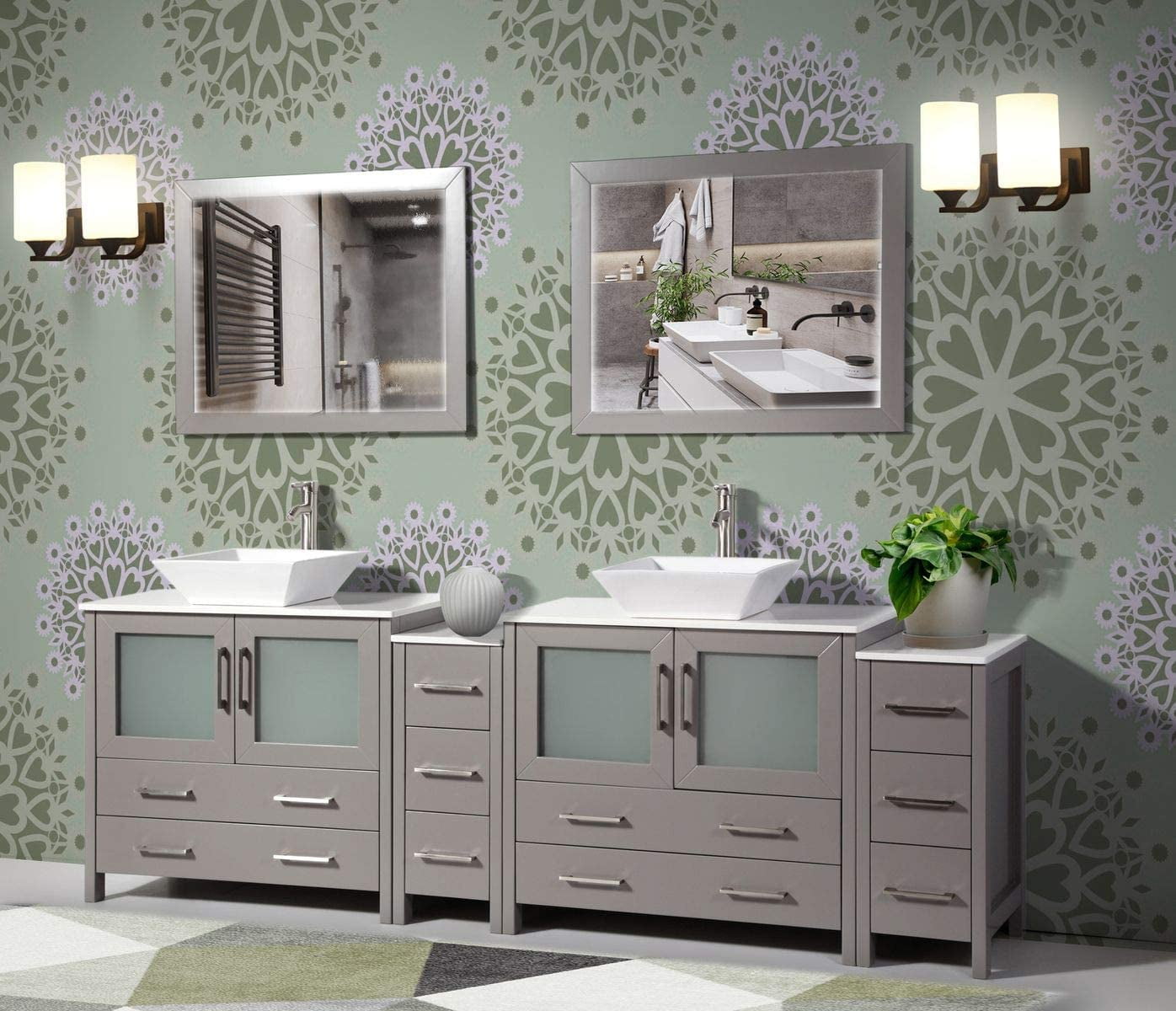 Vanity Art 96" Double Sink Bathroom Vanity Combo Set 10Drawers, 2