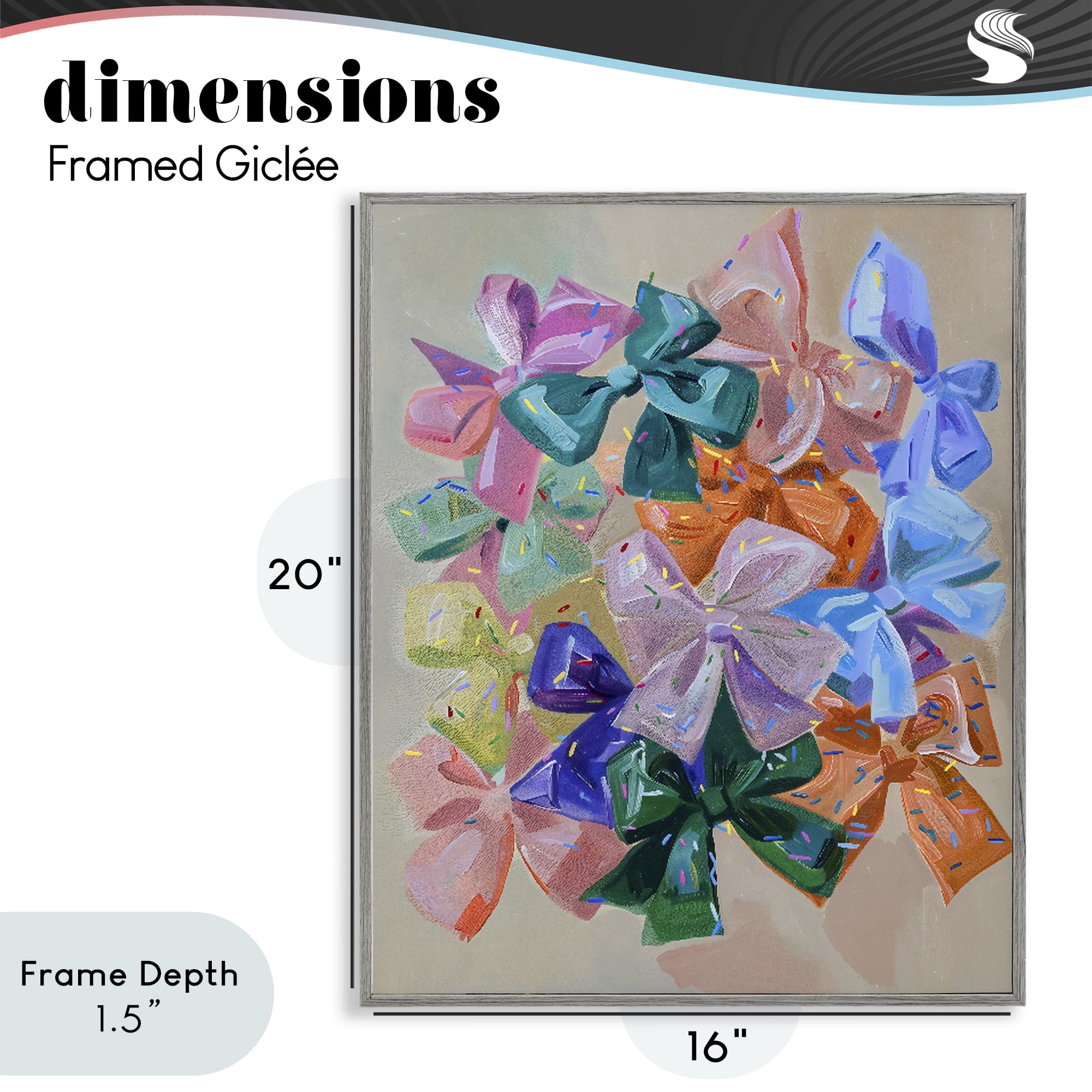 Stupell Industries Bright Bows Cluster with Sprinkles Gray Framed Giclee Art, design by The Prints Vibe