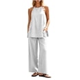 thumbnail image 2 of BADHUB Women 2 Piece Matching Lounge Sets Split Backless Tank Tops Wide Leg Pants Summer Outfits Tracksuit White S, 2 of 7
