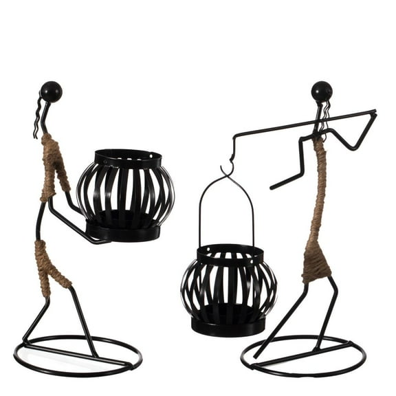 Wire Figure Candle Holder Decorative Modern Tea Light Lantern Tabletop Centerpiece Candle Stand, Set of 2