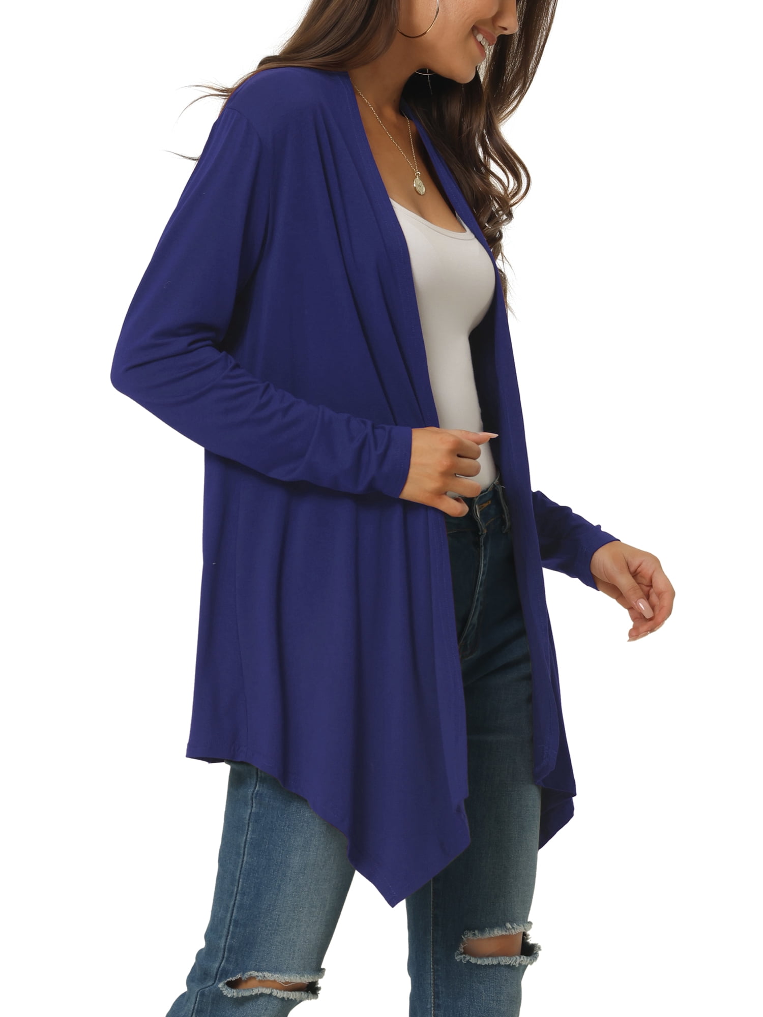 Unique Bargains Women's Spring Fall Draped Open Front Lightweight Cardigan Shrugs Boleros S Royal Blue