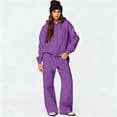 thumbnail image 2 of Szluipve Women Cropped Zip‑Up Hoodie 2 Piece Outfits Drawstring Long Sleeve Full Zip Short Hooded Jacket and Elastic Waist Wide Leg Pants Casual Tracksuit Loungewear Set Purple M, 2 of 7