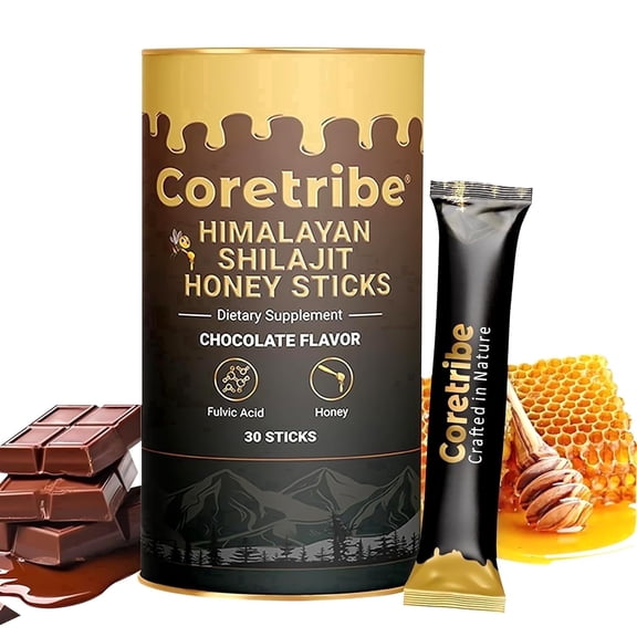 CoreTribe® Shilajit Resin, Chocolate Honey Sticks—Energy, Immunity, Fulvic Acid Men and Women 30 Sticks