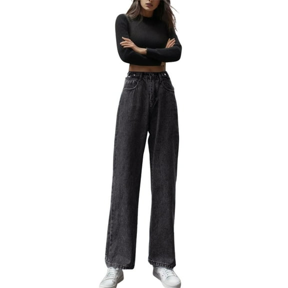 Sngxgn Women's Jeans Pants Flare with Pockets,Tummy Control High Waisted Casual Pants(Black,XL)