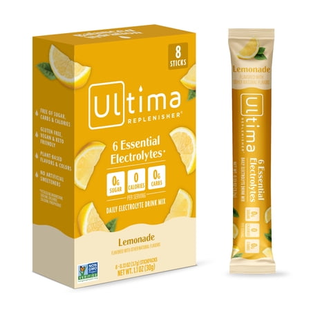 Ultima Replenisher, Electrolyte Drink Mix Packets, Sugar Free Daily Hydration Powder, Lemonade, 8 Count Stickpacks